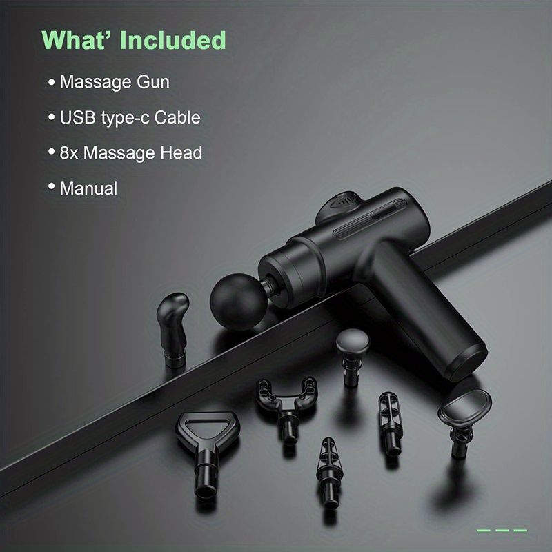 1pc Fascia Gun Masažna pištola za mišice Deep Tissue Percussion Massager za športnike, ročna pištola za masažo hrbtnih mišic telesa z 8 masažnimi glavami_voghion.com