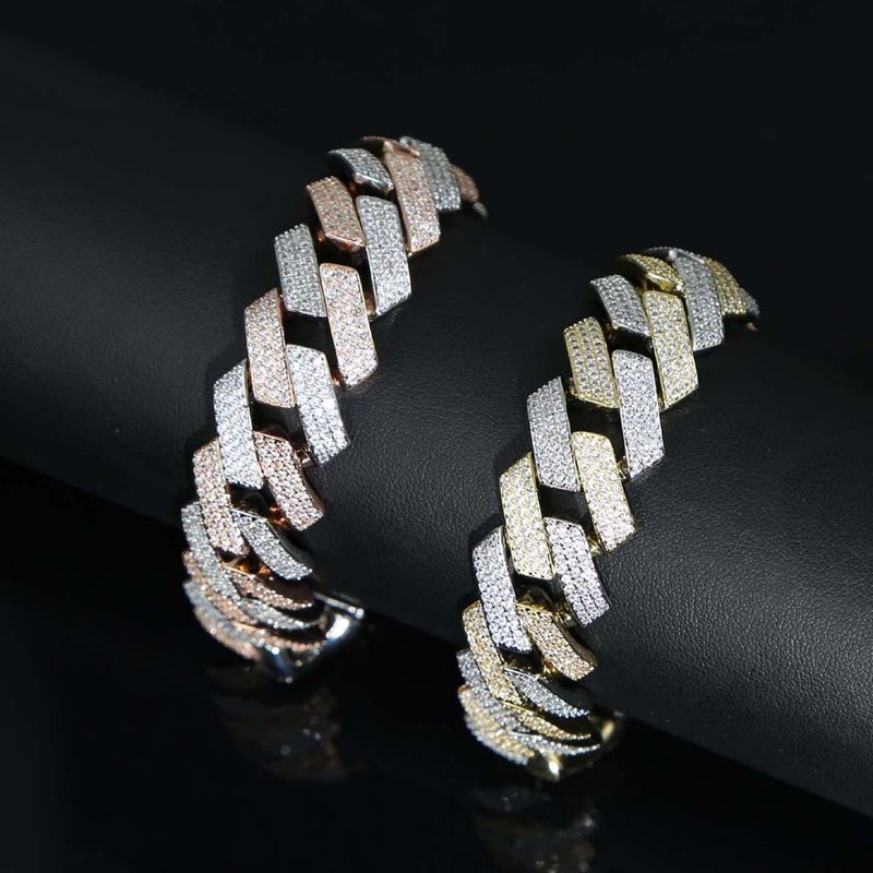 Pulsera de pareja de tendencia urbana de hip hop con hebilla grande de circonitas de tres filas de 19 mm_voghion.com