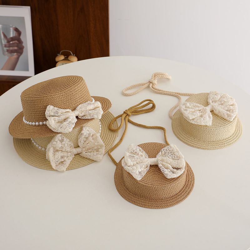 Protezione solare primavera/estate da ragazza, parasole, spiaggia estiva, carino e versatile cappello di paglia coreano con fiocco di perle_voghion.com