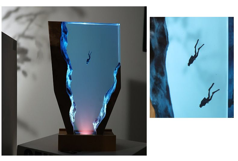 Piccola decorazione in resina per oceano, luce notturna per sub, lampada in legno per esplorazione delle profondità marine, regalo di Natale_voghion.com