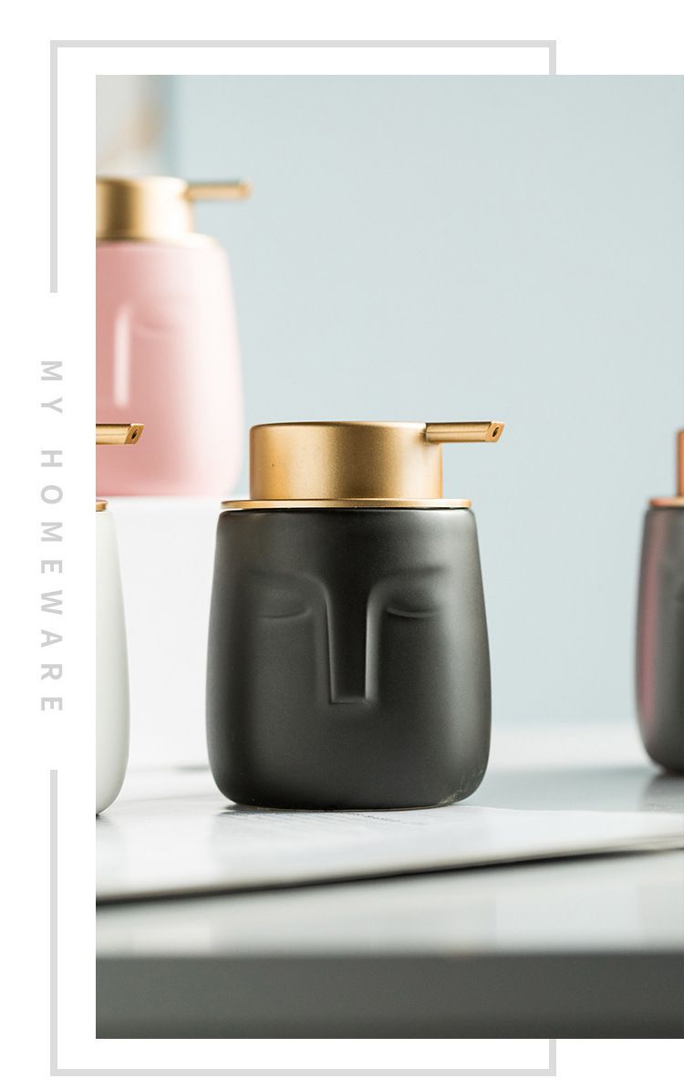 Set di flaconi in ceramica Nordic Face - Dispenser minimalista per sapone e lozione per il viso (4 pezzi, nero opaco/bianco/grigio/rosa, organizer da banco in stile hotel)_voghion.com