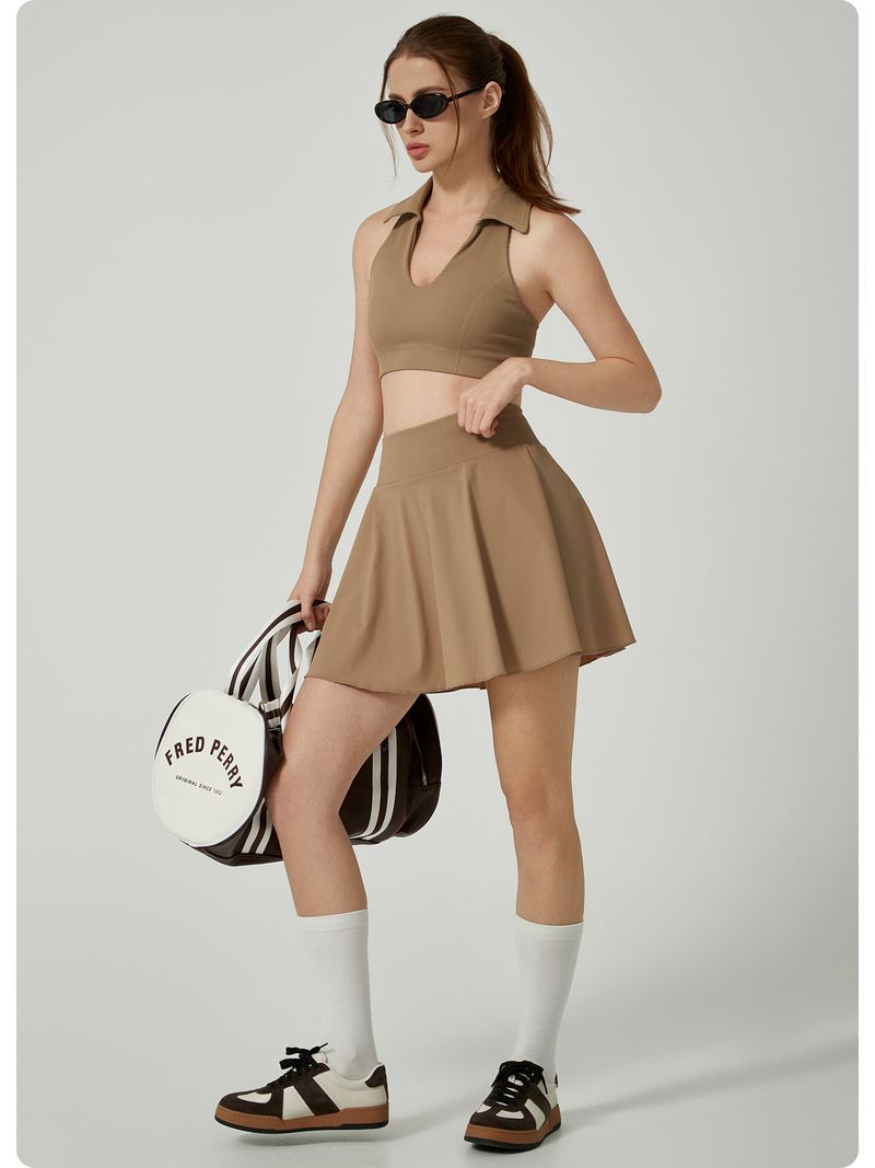 Cross-border Turn-down Collar Vest Ice Feel UV High Waist Yoga Tennis Sports Fitness Quick-dry Sun Protection Skirt_voghion.com