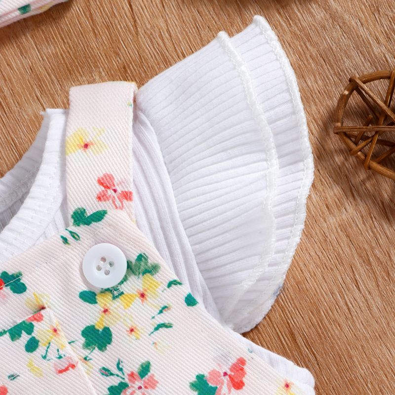Babykleidung Mädchen zweiteiliges Sommer-Set mit ärmellosen Hosenträgern aus Baumwolle mit Schlaglochmuster_voghion.com