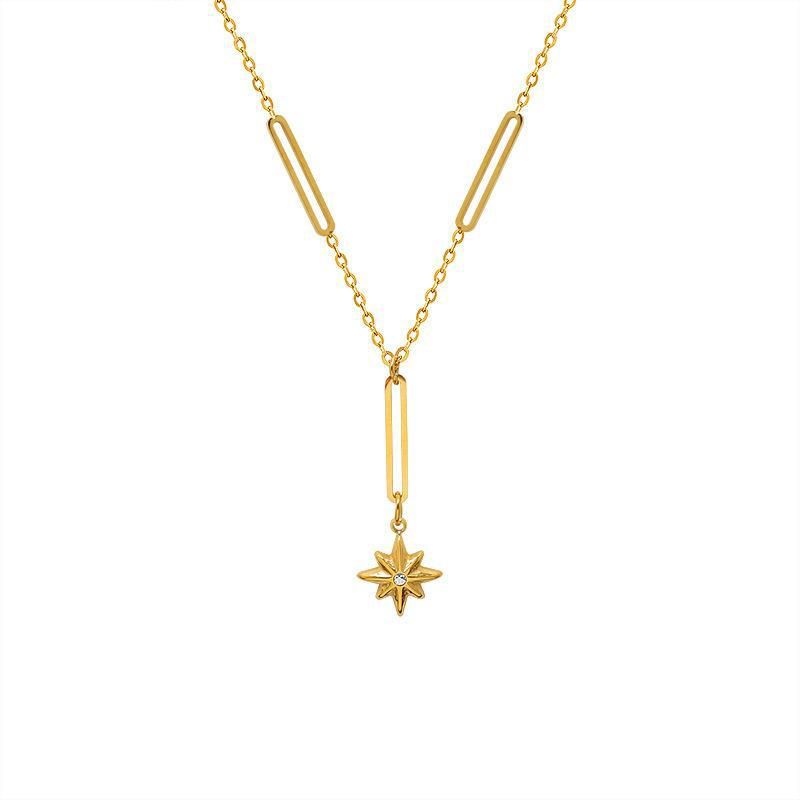 Collana Chocker Six Star Manga realizzata in acciaio al titanio, realizzata a mano con catenina placcata in oro_voghion.com