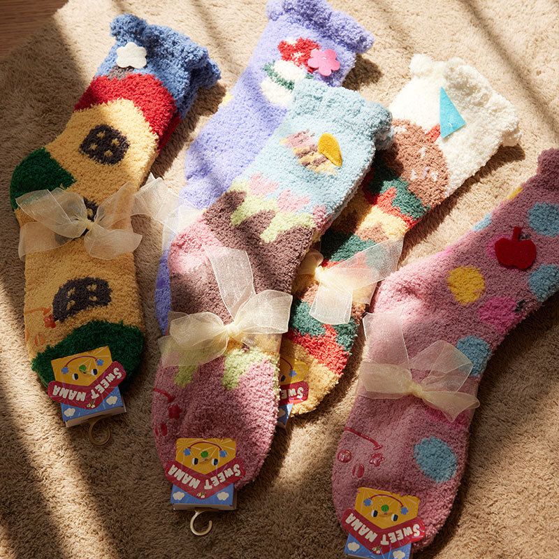Koralle für Kinder, Herbst Winter mit zusätzlichen Fleece dicke Handtücher, Mittelboden Socken, lange Röhre schlafen und warm_voghion.com