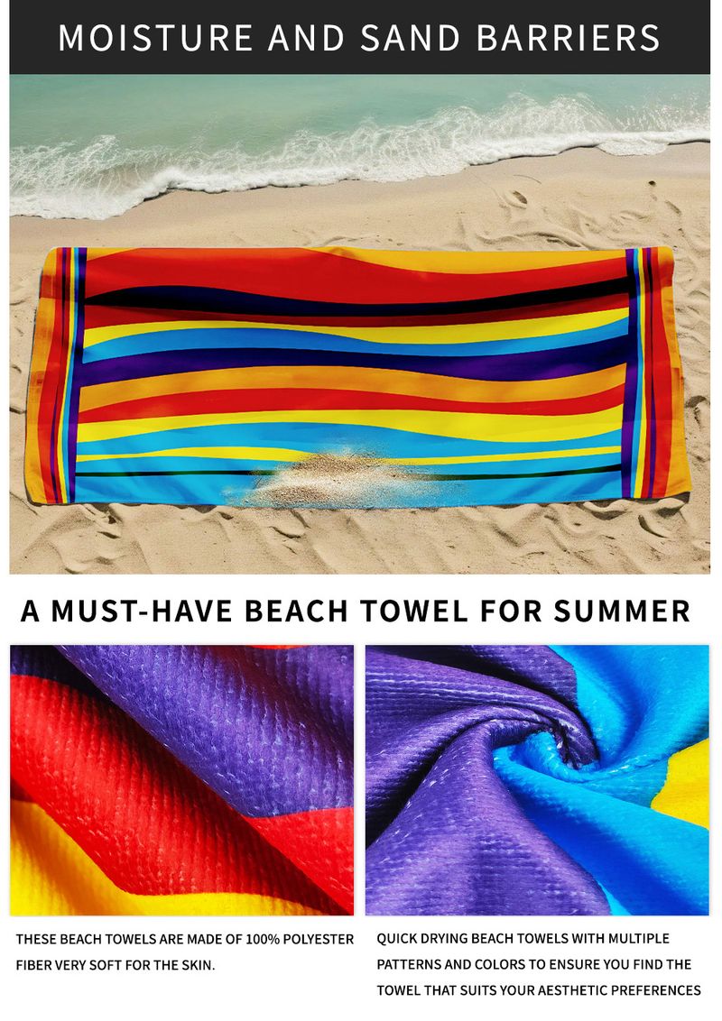 Kolorowy ręcznik plażowy z serii Stripe z ultracienkich włókien, chłonny, drukowany_voghion.com