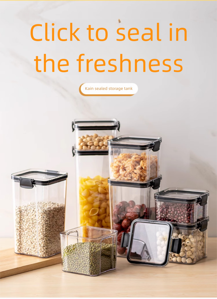 Barattolo per la conservazione di cereali e snack quadrato in plastica trasparente sigillata per uso alimentare_voghion.com