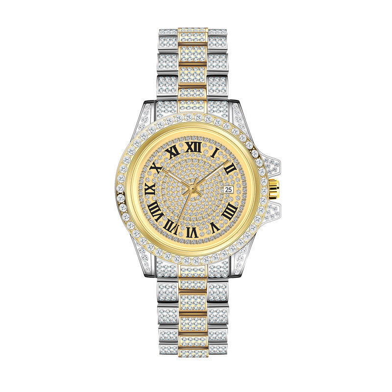 Merk Diamond Set voor heren nieuwe mode Water Ghost Hip Hop kalender quartz horloge_voghion.com