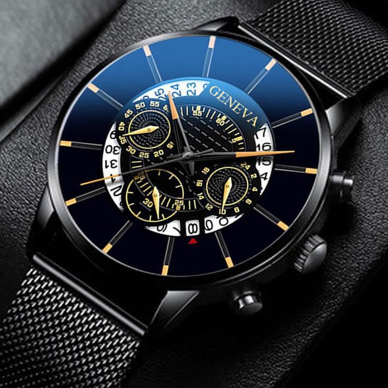 GENEVA Herren-Quarzuhr mit Mesh-Armband, drei Zifferblättern, Kalender, Business-Trend_voghion.com