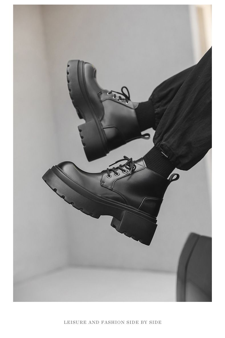 Lace-up High-top Thick-soled Heightening Men's Boots Fleece Short Boots Tooling Boots Martin Boots_voghion.com