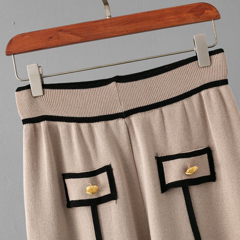 Knitted Autumn Winter Single-Breasted Polo Collar Sweater Casual Sports Wide-Leg Pants Two-Piece Set_voghion.com