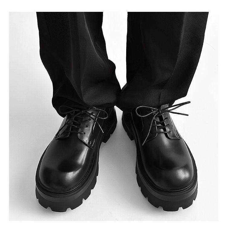 Zhang Jie Derby-Schuhe im gleichen Stil mit dicker Sohle und größerer Höhe für Herren, trendig, schick, britischer Friseur, runde Zehenpartie, Leder, formell_voghion.com