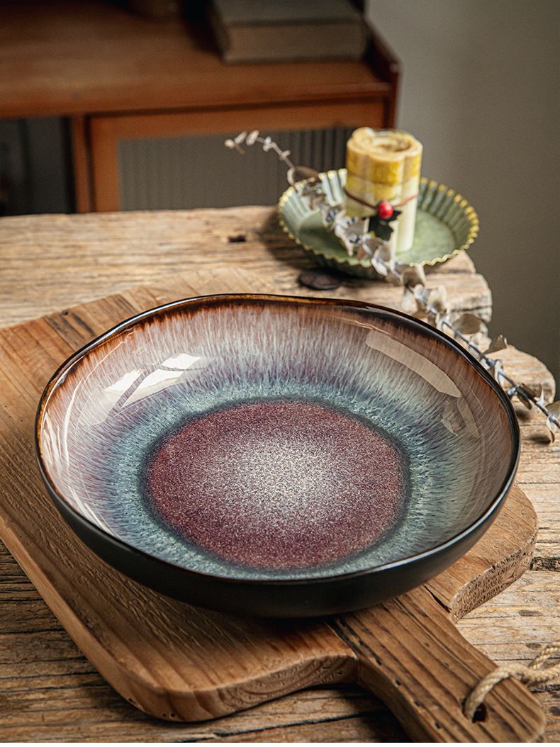 Yunmeng 9-calowy nieregularny głęboki talerz Retro lekki luksusowy talerz sałatkowy domowy talerz warzywny ceramiczny talerz do zupy_voghion.com