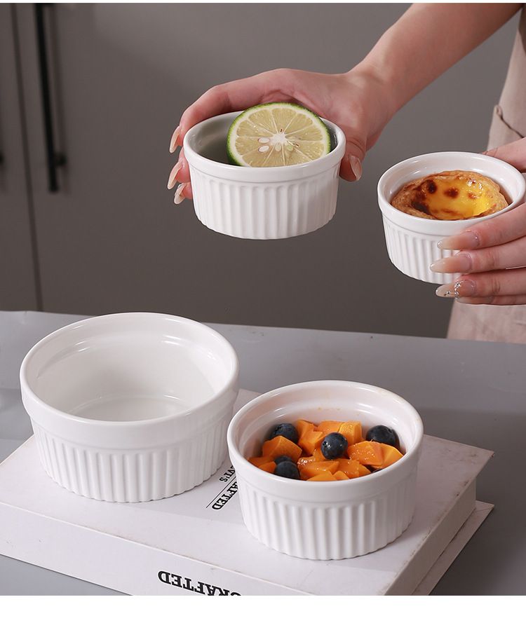 Keramik-Soufflé-Auflaufförmchen, 4er-Pack, ofen- und frittiergeeignet, Auflaufformen für Crème Brûlée, Vanillepudding, Eierpudding, weiße, runde Dessertschalen, BPA-frei_voghion.com