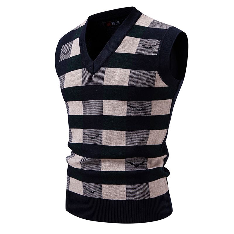 Knitted Vest For Men, Autumn And Winter New Style Vest, Youth Simple Casual Plaid Jacquard Sweater_voghion.com