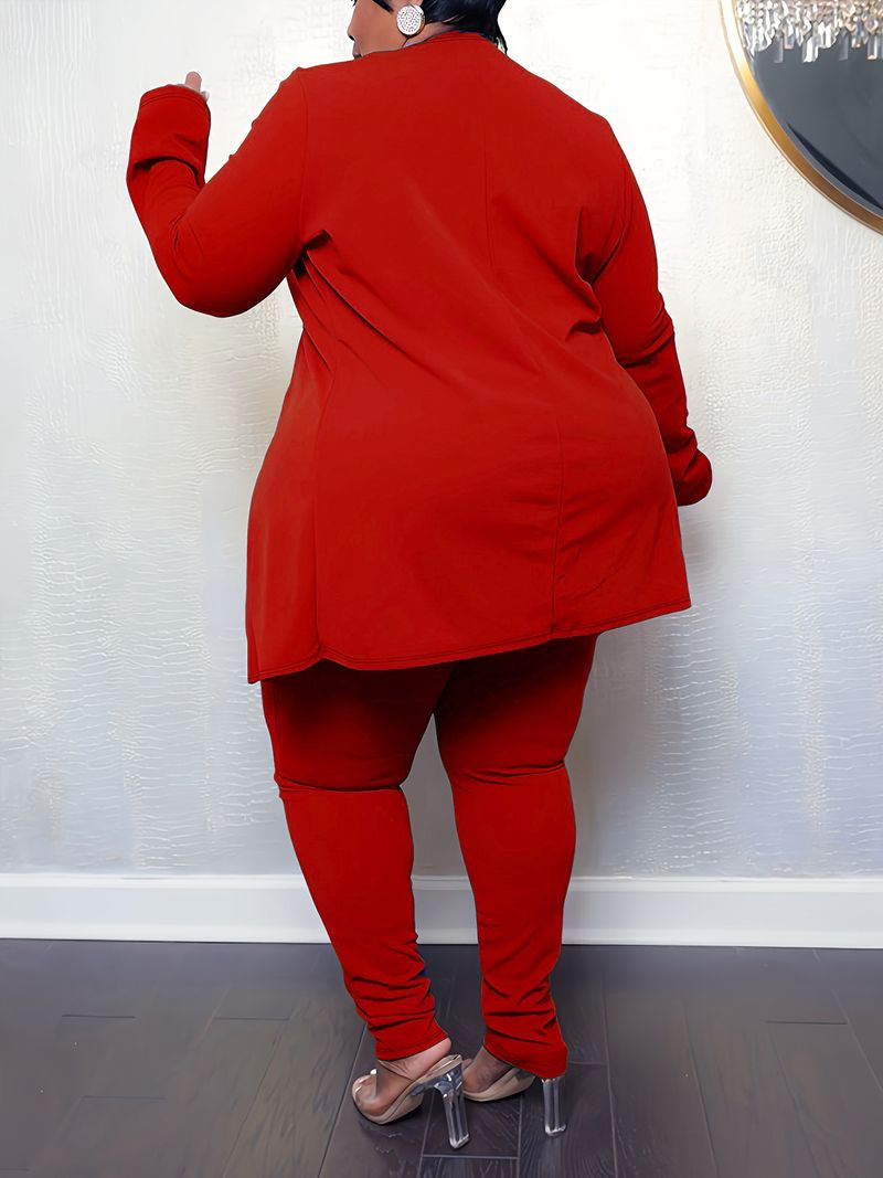 Plus Size Zweiteilige Outfits Damen Passender Anzug Solid Top Leggings Hosen Sets Bürodame Einarmiger Casual Herbst Winter Anzug Europäischer Stil_voghion.com