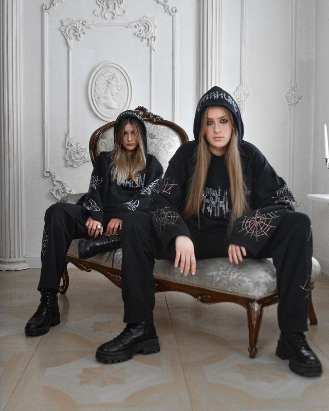 Felpa con cappuccio da donna ampia con motivo a ragnatela e diamante caldo, stile hip hop, autunno/inverno 2023_voghion.com