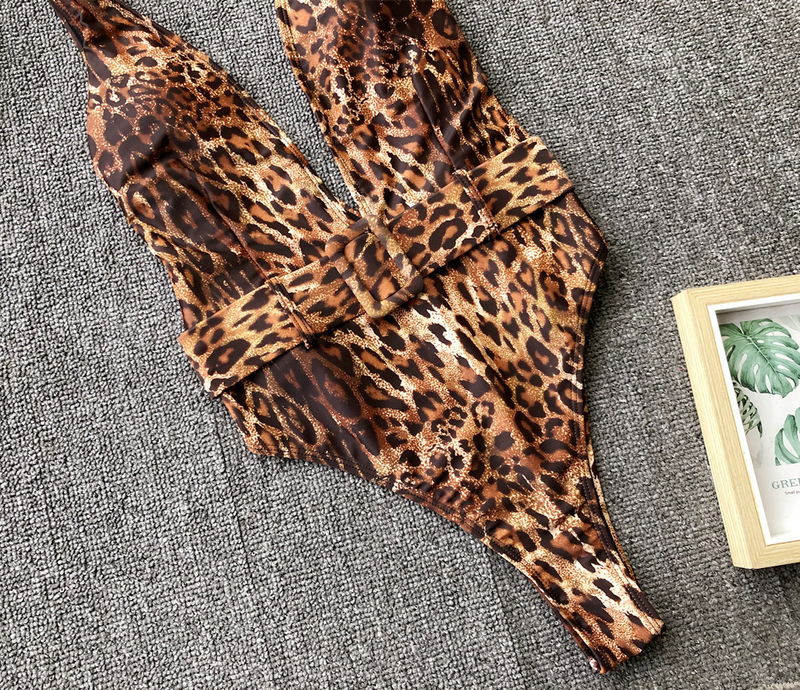 Traje de baño de una pieza para mujer, bikini de una pieza con hebilla y cinturón con estampado de leopardo_voghion.com