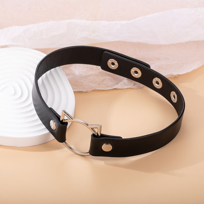 Nuovo accessorio per collare regolabile in pelle nera con motivo a gatto esagerato e cavo_voghion.com