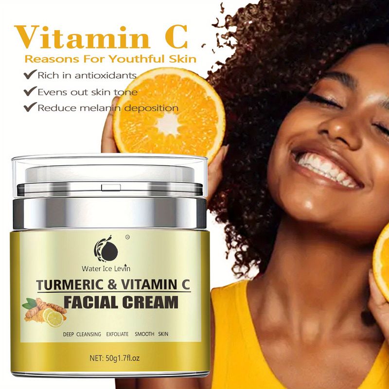 Gesichtscreme mit Kurkuma und Vitamin C, 50 ml, Feuchtigkeitscreme fürs Gesicht, spendet Feuchtigkeit für stumpfe und trockene Haut, C-Gesichtsessenzcreme für normale, trockene, fettige und Mischhaut_voghion.com