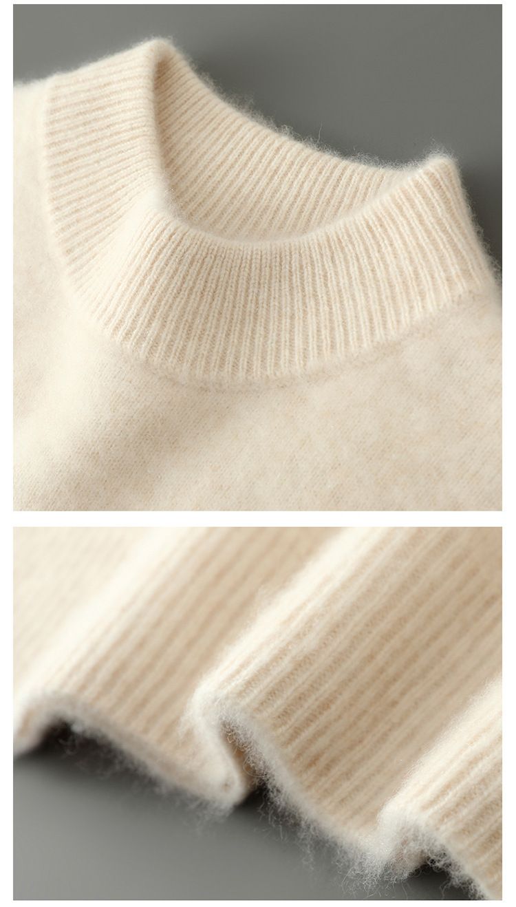 Halbrollkragenpullover für Herren aus 100 % Wolle – Dicker Winter-Strickpullover (Beige/Camel/Marineblau, Größen S-3XL, Übergröße für Lagenlook)_voghion.com