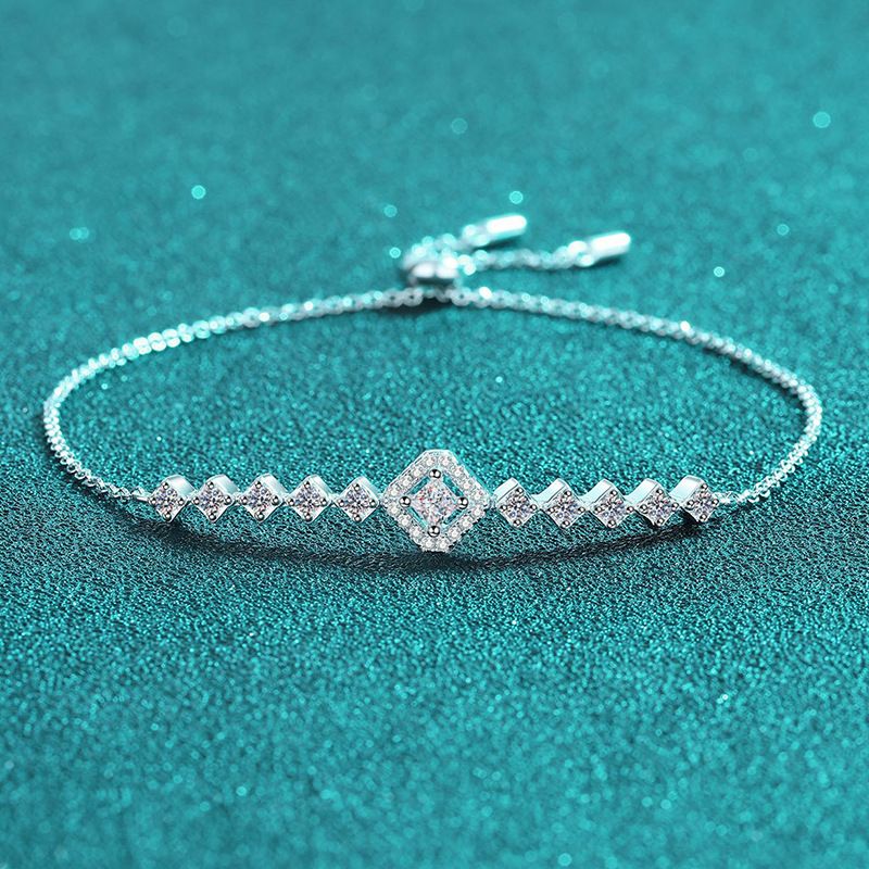 Bracciale in argento puro Mosang Stone 3D con catena regolabile Push Pull, stile fresco e semplice_voghion.com