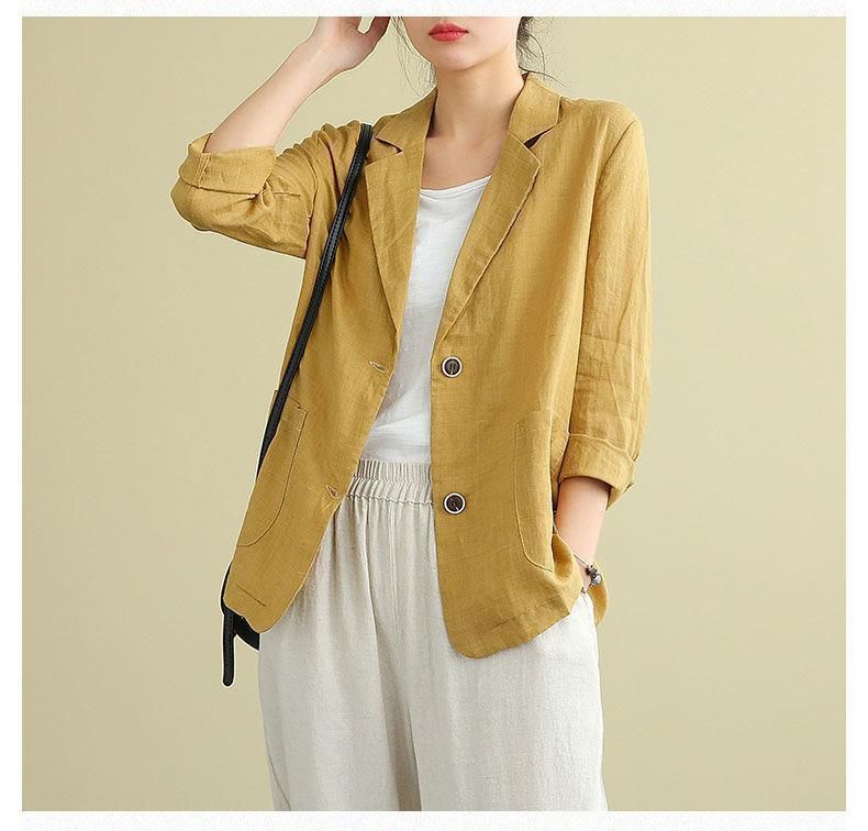 Mini abito in cotone largo, primavera ed estate, nuovo top in lino, versatile giacca casual a maniche lunghe per donna_voghion.com