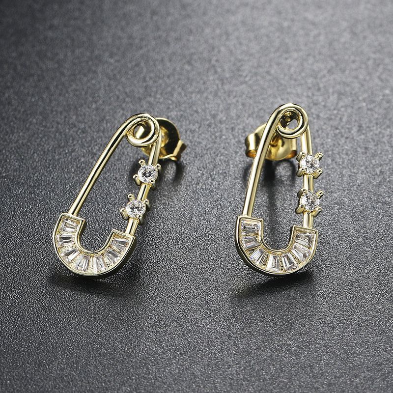 Unisex new paper clip temperament earrings personality color ladder square zircon ladies earrings_voghion.com