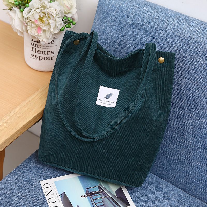 Nuova borsa a tracolla in velluto a coste per donna, borsa versatile in tessuto di cotone, borsa per la spesa ecologica tinta unita 2022, riutilizzabile da donna_voghion.com