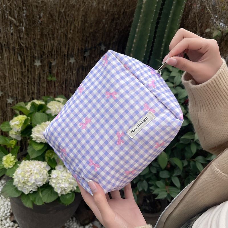 Begge Kosmetiktasche mit karierter Schleife – großes Fassungsvermögen und stilvoll (süßer Make-up-Organizer für Reisen und den täglichen Gebrauch)_voghion.com