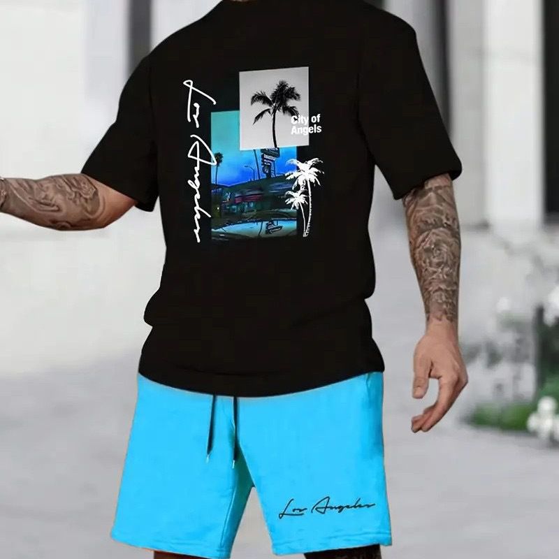 T-shirt e pantaloni a maniche corte alla moda di alta qualità transfrontaliera del 2025, vestibilità ampia, stampa digitale 3D personalizzabile da uomo_voghion.com