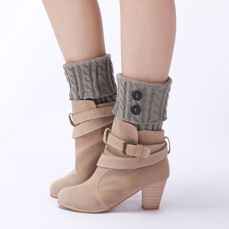 Bottes chaudes en laine neuve pour femmes, couvre-pieds, tricot d'automne et d'hiver, torsades de pâte frite, bouton, jambe courte, protège-genoux_voghion.com