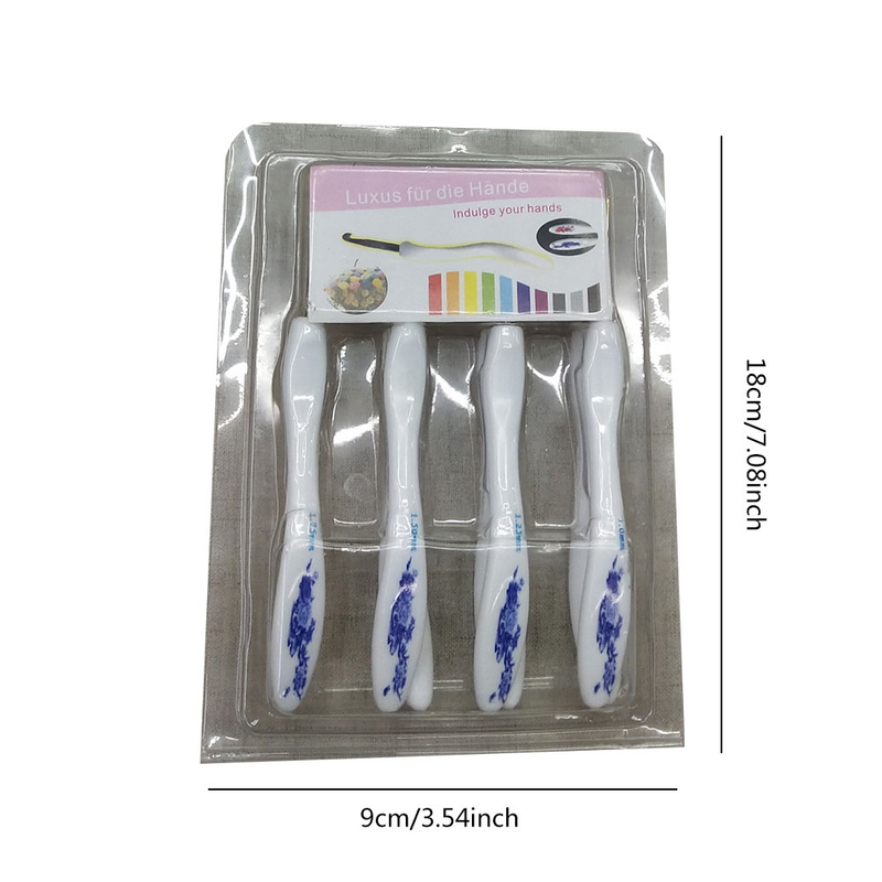 Strickwerkzeug Feine Pullovernadel Kleiner gebogener Griff Blaues und weißes Porzellan Dicke Häkelblisterverpackung_voghion.com