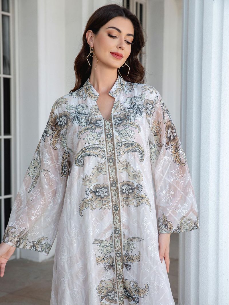241109muslimische Kleidung Robe bestickter Stoffdruck eingelegter Diamant langes Kleid Abayas für Damen_voghion.com