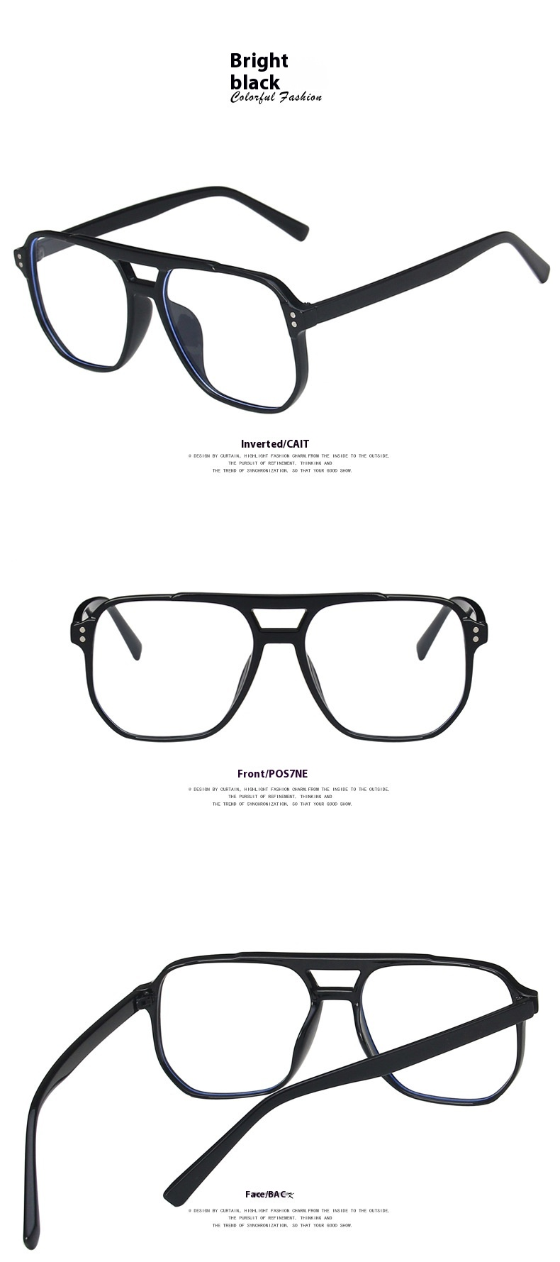 Fashionable Large Frame Double Beam Anti Blue Light Eyeglass Frame 2024 New Plain Light Mirror Women's Retro Trendy Eyeglass Frame_voghion.com