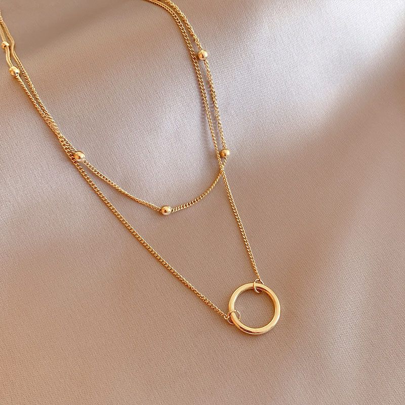 Vente chaude MEYRROYU Collier pendentif cercle 2 couches en acier inoxydable couleur or pour femmes tour de cou 2024 bijoux de mode de fête à la mode_voghion.com