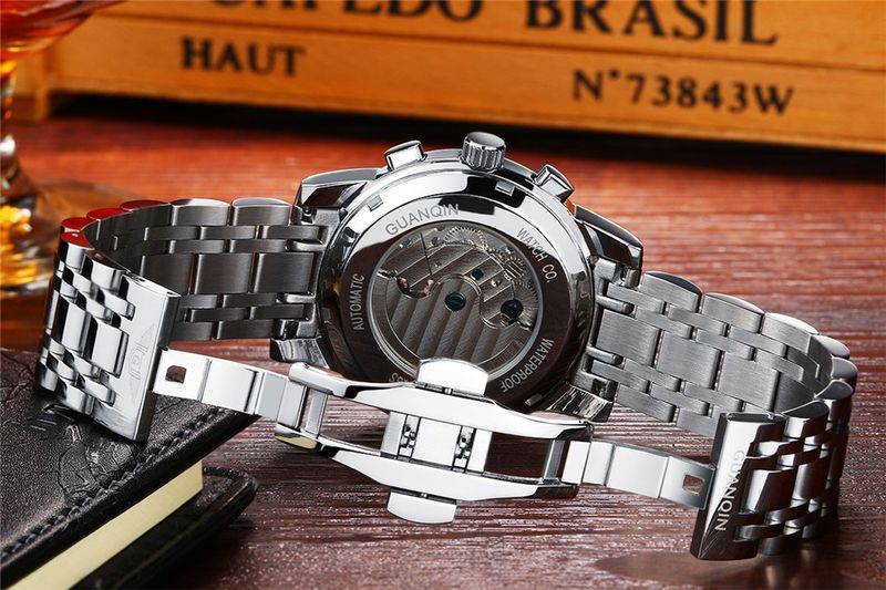GUANQIN Origineel ontwerp Skeleton Tourbillon Horloge Heren Automatisch Mechanisch Lichtgevend Roestvrijstalen Polshorloge Mode Casual_voghion.com