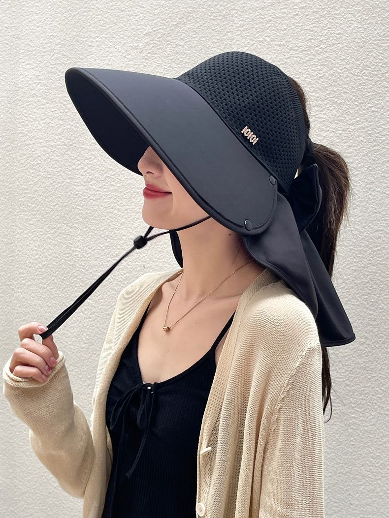 Cappello da sole scialle, cappello a cilindro vuoto da donna estivo resistente ai raggi UV, cappello da sole da ciclismo a tesa larga, bellissimo cappello da spiaggia alla moda da donna_voghion.com