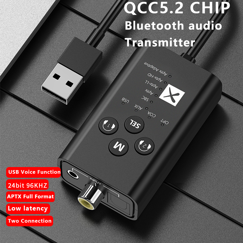 Transmisor de audio Bluetooth 5.2 de 24 bits aptX LL HD, adaptador inalámbrico coaxial de fibra óptica USB 3,5 mm AUX adaptativo_voghion.com