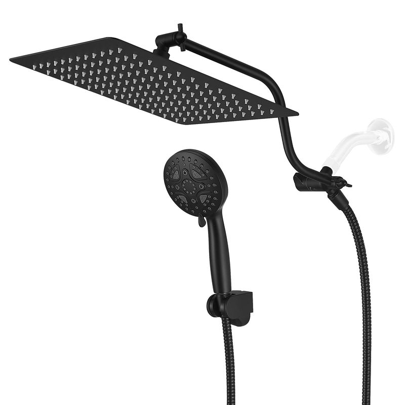 304 Bending Arm + 12 Inch 304 Ultra-thin Top Spray Shower + Plastic Handheld + Plastic Non-marking Socket 3. 1.5m Shower Pipe_voghion.com