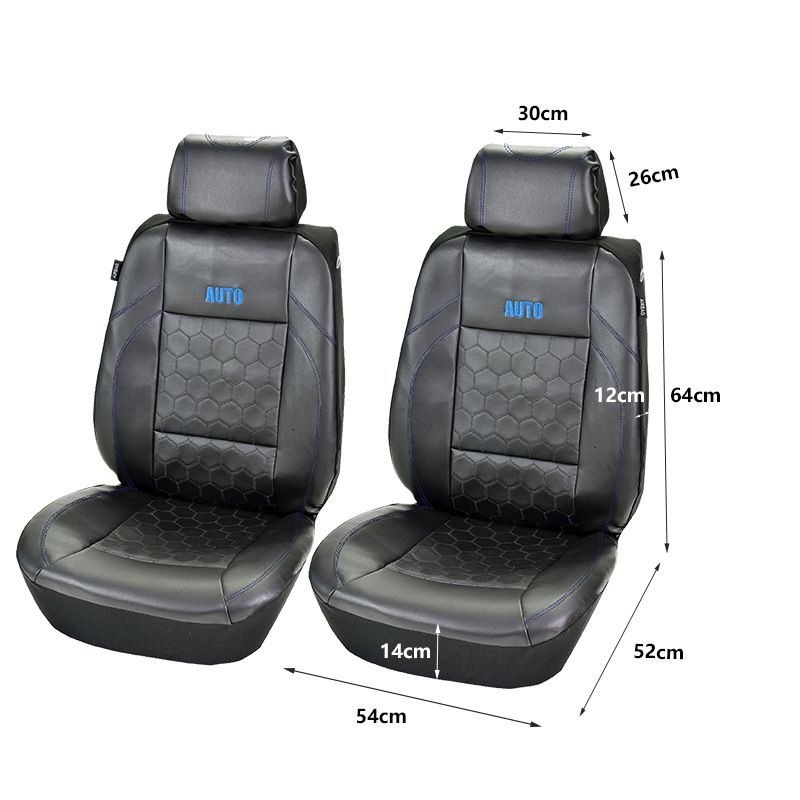 Deux housses de siège avant de voiture avec broderie de football noire, épissure en PVC noir, ligne de pression tridimensionnelle en PVC_voghion.com