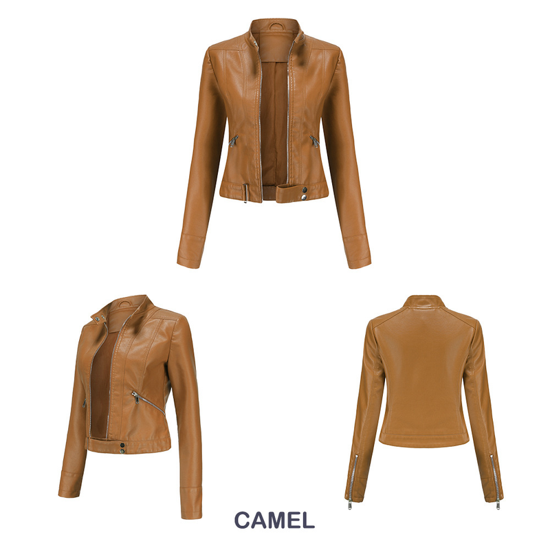 Women's Clothing New Leather Jacket Short Small Coat Spring and Autumn Stand-up Collar Jacket_voghion.com