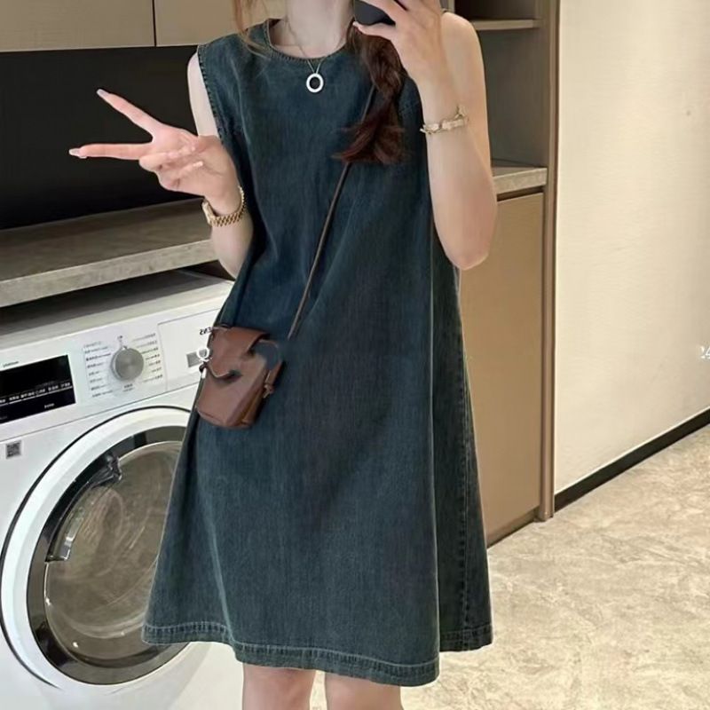 Sleeveless Denim Dress For Women 2025 Summer New Korean Version Slimming Vest Mid Length Skirt_voghion.com