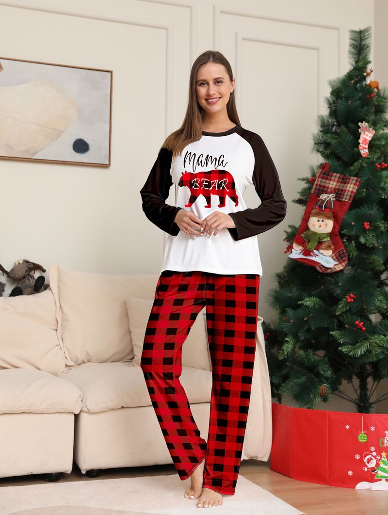 Passendes Weihnachtspyjama-Set für die Familie – gemütliche Nachtwäsche mit kariertem Bären-Print für Eltern, Kinder und Haustiere (S-4XL, festlicher Familienlook)_voghion.com
