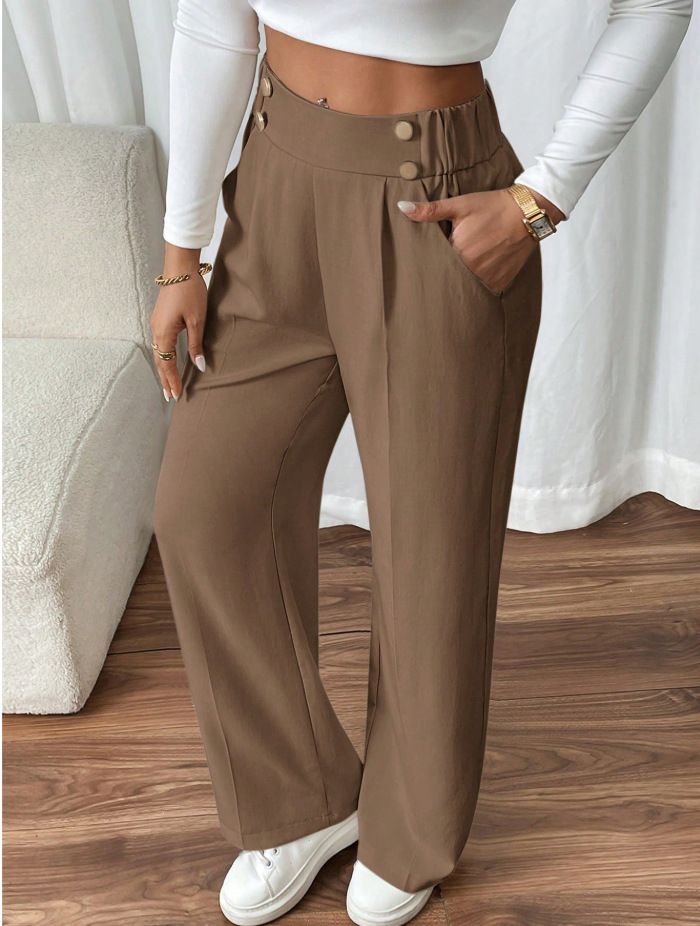 Dameskleding Drape Mopping Casual Broek Hoge Taille Broek Losse Temperament Recht Niche Ontwerp Effen Kleur Broek_voghion.com