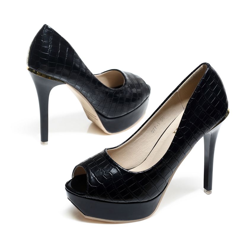 977-1 12CM Tacco a spillo Impermeabile Piattaforma Singolo Sexy Discoteca Donna Bocca Bassa Slip-On Scarpe Peep Toe_voghion.com