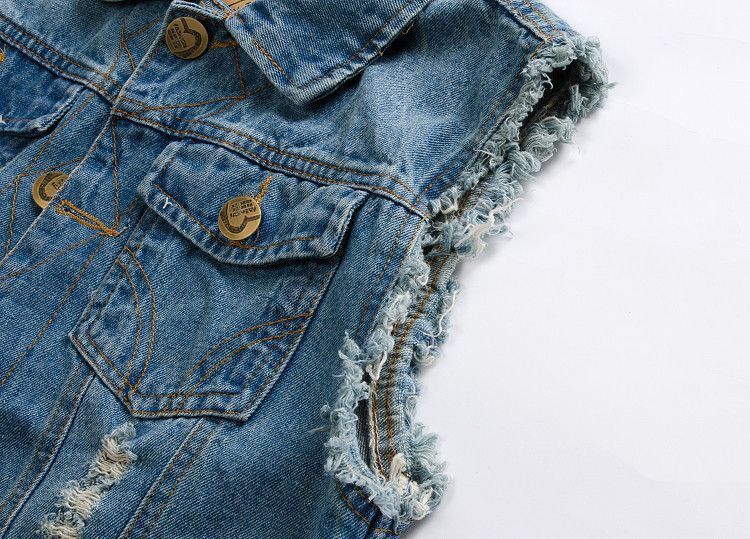 Men’s Slim-Fit Denim Vest – Distressed Washed Workwear Jacket With Multiple Pockets (98% Cotton, S-6XL, Blue)_voghion.com