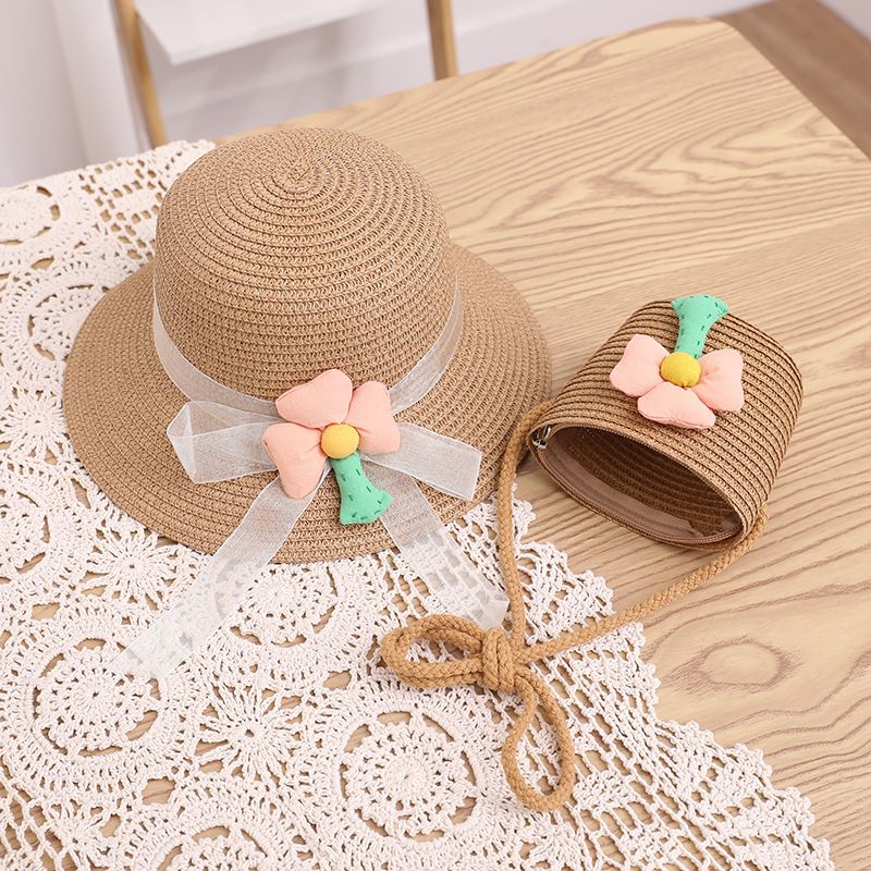 Set di borse di paglia estive per bambine con protezione solare per bambini, dolce e carina bambina, cappello parasole a tesa larga, cappello alla moda_voghion.com
