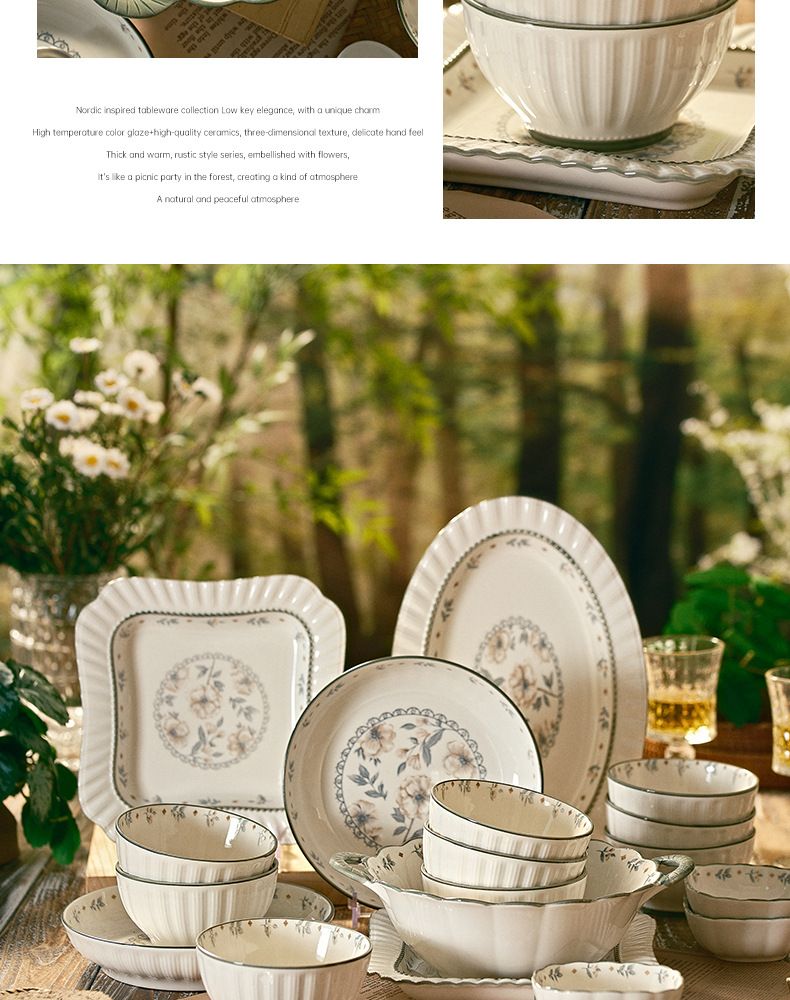 Patoral Style Summer Jamine Ceramic Tableware Underglaze Color High-Value Dinner Set Simple Houehold Rice Bowl_voghion.com