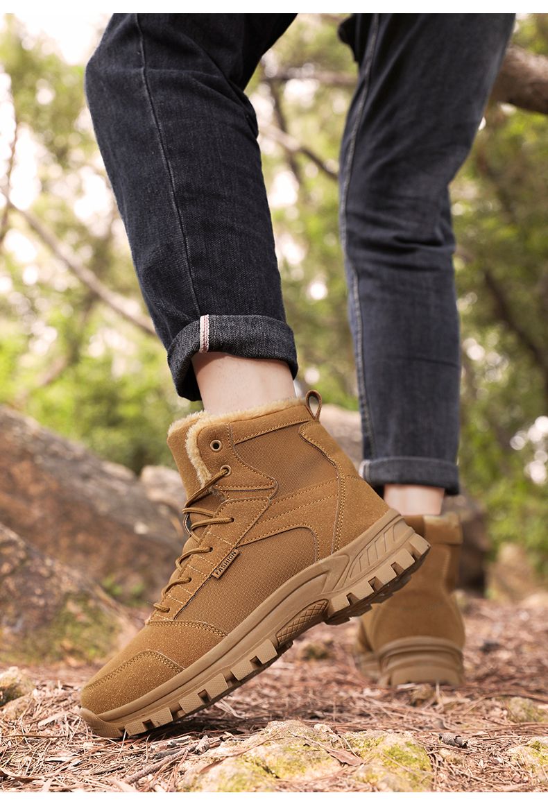 Winter Snow Boots Men Lace-up Anti-slip Warm Comfortable Plush Ankle Boots Men Casual Soft Breathable Outdoor High-top Boots Men_voghion.com